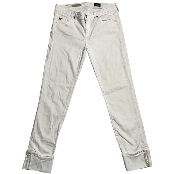 AG Adriano Goldschmied Womens 27 White Stevie Cuff Slim Straight Cuffed Jeans - Picture 1 of 9